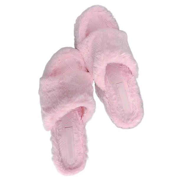 Stilige dameplysj-tøfler med høy hæl, åpne tær, fritidssandaler for utendørs bruk, høst- og vintertøfler Pink 39