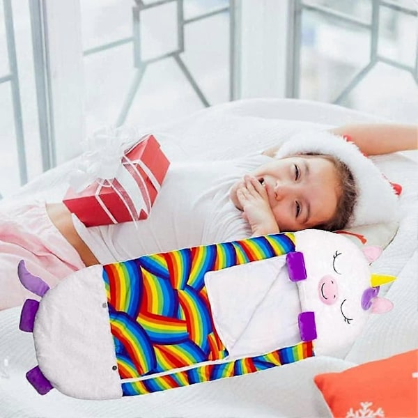 Lasten makuupussi tyynyllä, lasten 2-in-1 tyynymakuupussi, taitettava piirretty eläinmakuupussi, lapsille leikkiin ja leirintään pink