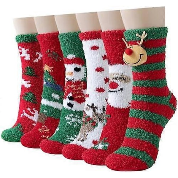 Niofind Fluffiga Sockor för Kvinnor och Flickor Varma Mysiga Sängsockor, 6 Par Tjocka Mjuka Vinter Fuzzy Julsockor för Avslappnad Hemma Sov