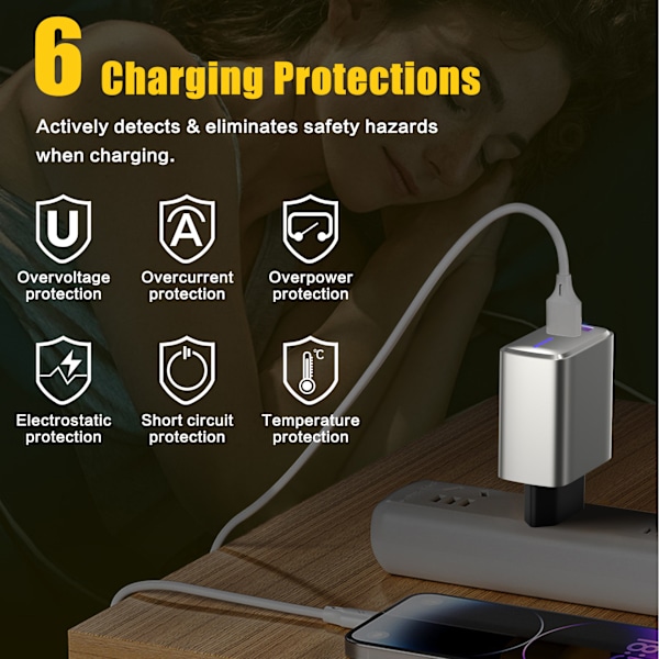 20W Type-C lader med lys mini laderhode PD+USB metall grå rask lading