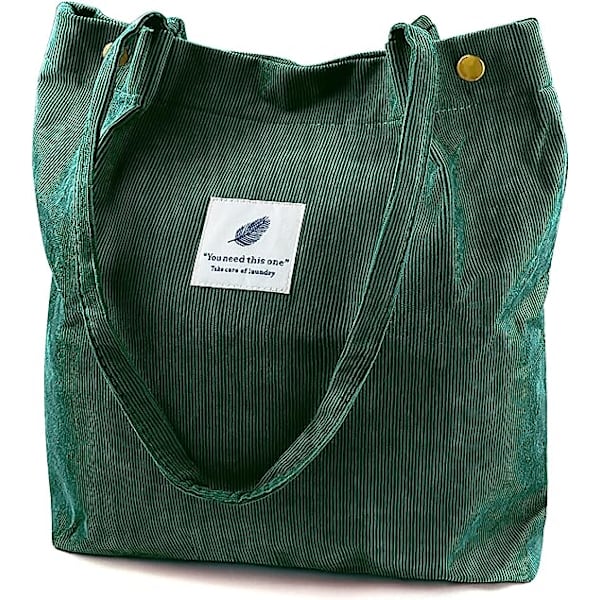Cordfløyel Tote Bag for Kvinner Lerretet Skulder Cord Veske med Innerlomme