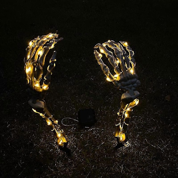 Halloween Dekor Skjeletthånddekorasjoner, 2 Pakk Realistiske Skjelettarm Stakes, Lysende Skumle Hender Bein Lyser Opp Høytidsfest SOLAR LIGHT