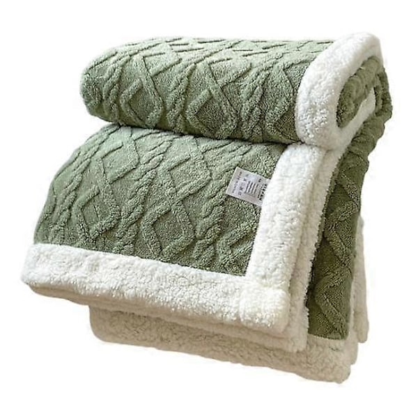 Vinterfortykket pledd, dobbeltsidig lo, plysj, tolags 3D-jacquard, ensfarget, kontorlur, sovesal, hjemmeseng, sofa, reise, koselig, varmt pledd green 2x2.3m
