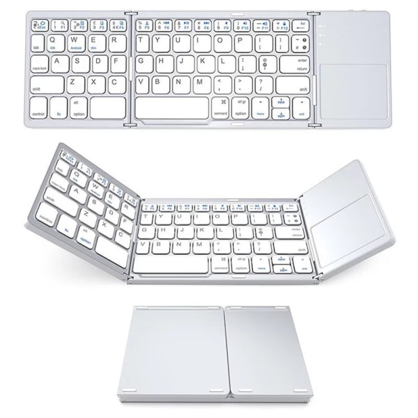 Tri-Fold Bluetooth Tangentbord, Bluetooth Portable Mini Wireless Keyboard med Touchpad Mus-Vit