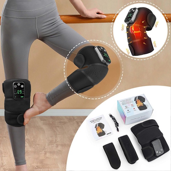 Elektrisk Uppvärmningsvibration Massage Knäskydd 2 i 1 Knä Armbåge Axel Massage Enhet för Äldre Grey