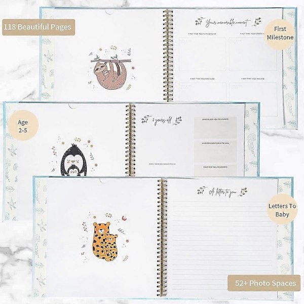 Baby Minnebok Scrapbook Fotoalbum Graviditetsdagbok Søt Dyreminne Opptegnelses Journal H