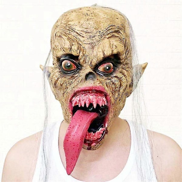 Demonmask med mindre hår, PVC Halloween Dekorationer, Krypande Retro Rolig Halloween Dekorationssats