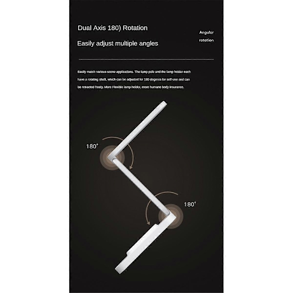 LED Bordlampe Genopladelig, Bærbar, Sammenklappelig med 3 Lysstyrkeindstillinger Lille Bordlampe - Ideel til Kontor & Hjem Hvid