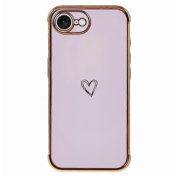 Case for iPhone 16e, Love Pattern, TPU Phone Case, Electroplated Edge (Purple)