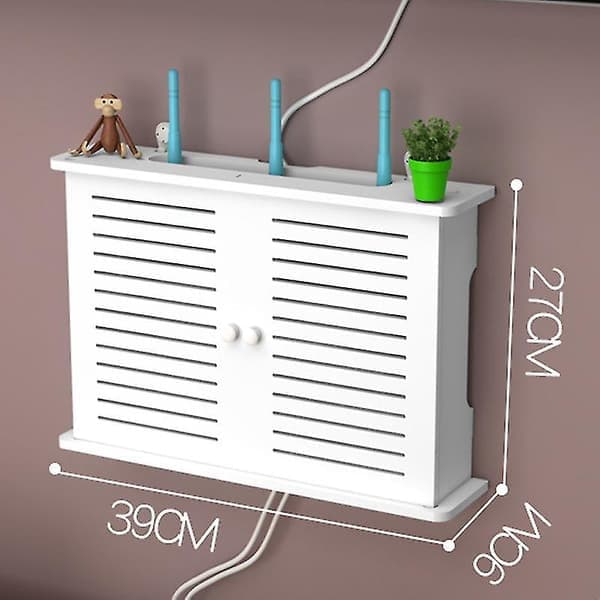 Wireless WiFi Router Box, Wooden Box, Cable and Wire Assembly, Wall-Mounted Plug Holder - Simple (White)