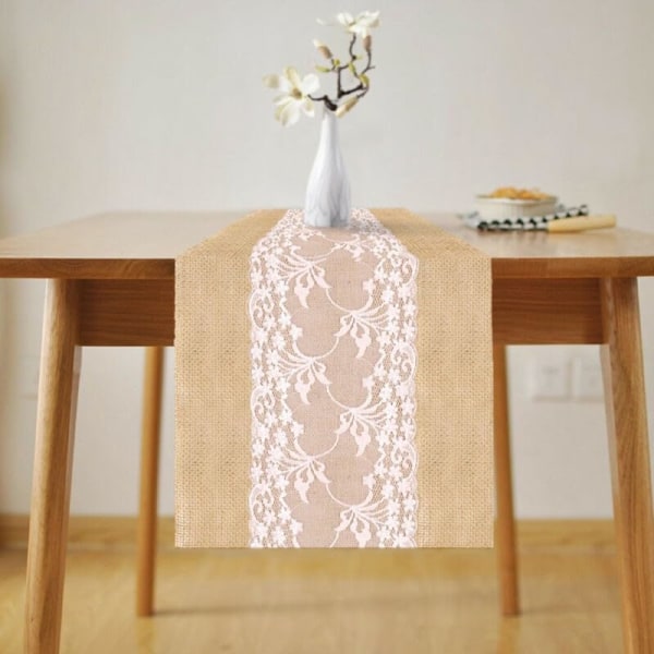 Rustic Lace Burlap Floral Table Runner for Wedding Party Holiday Home Decor 30x180cm