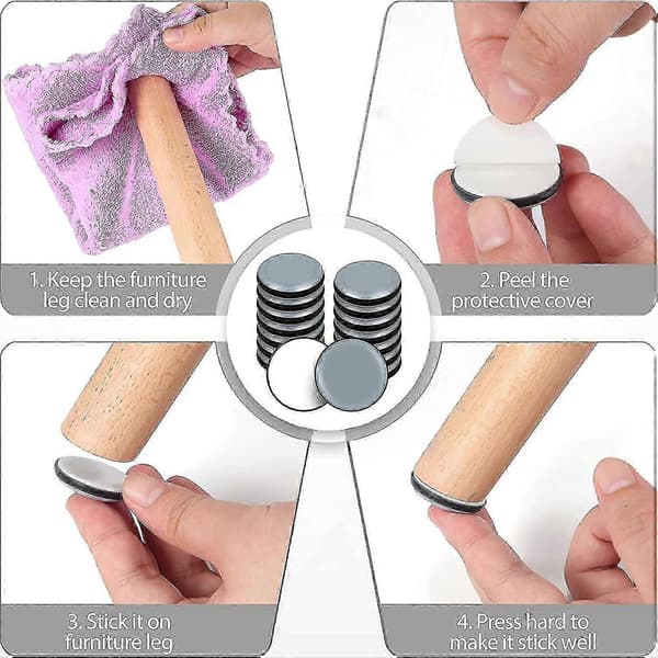 16 stk. PTFE selvklæbende møbelglidere, til glatte gulve og tæpper 25x25mm