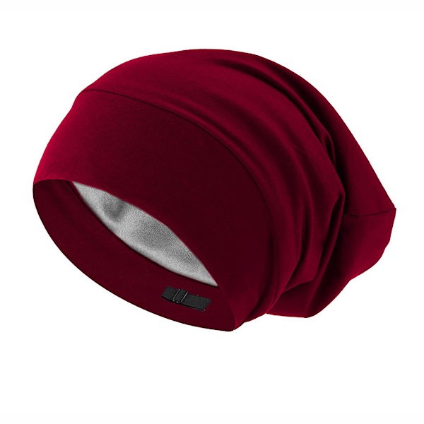 Sidenhatt, sovhatt, mjuk hårscarf, skyddande hatt, satinfordrad hatt, justerbar turban, mössa, sjuksköterskehatt, hatt för mediumlockigt och krusigt hår Wine red