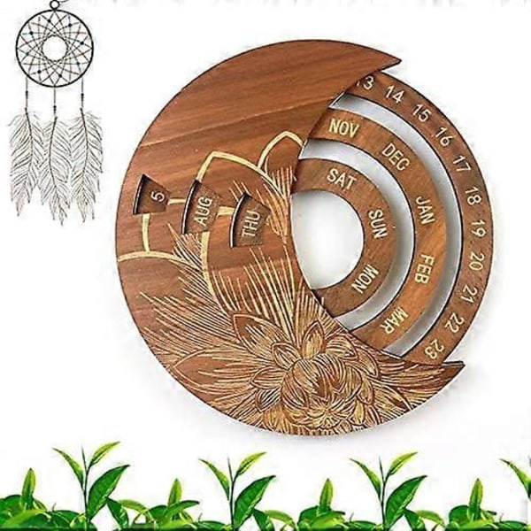 Evigvarende kalender i tre, veggmontert dekorativ kalender, evig kalender i tre, vegghengt ornament