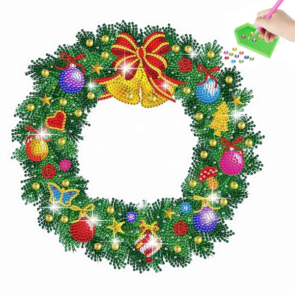 Julekrans 5D Diamantmaling Krystallkranssett Hjem Xmas DIY Kunstdekorasjon