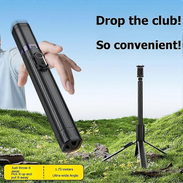 1,75M Auto Open Selfie Stick Stativ med 360° Selfie Stick Auto Open Mekanisme Selfie Stick Stativ til Rejse Telefon A