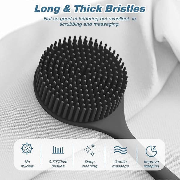 Double-sided silicone bath brush with long handle for deep cleaning and relaxation
