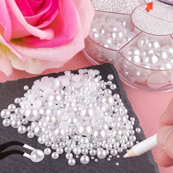 Flat Back Pearl Kit with Half-Round Back – 5600 White Pearls for DIY Manicure & Crafts