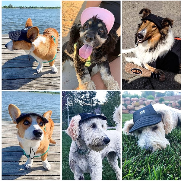 Hunde Baseball Cap, Justerbar Hund Utesport Solbeskyttelse Baseball Hat Cap Visor Solhatt Antrekk Med Ørehull-Blå