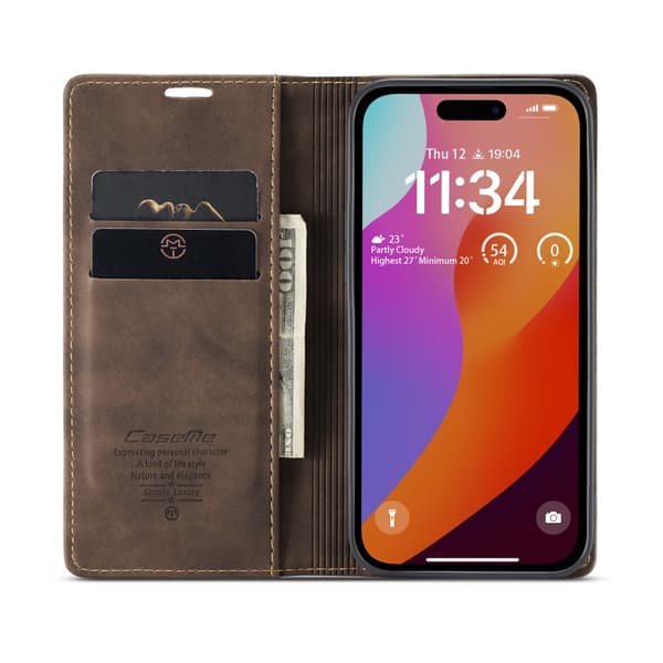 CaseMe Slim Wallet Case iPhone 16 Pro Max Brun