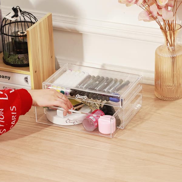 Acrylic Transparent Storage Box Countertop, 2 Large Drawers, Stackable Storage Box.