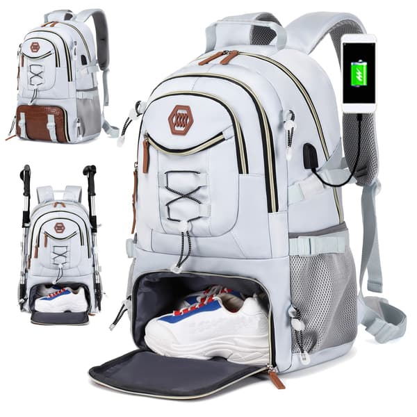 Large Travel Backpack - Spacious Laptop Bag with Shoe Storage, Waterproof, Comfortable Straps, Multiple Compartments, Perfect for White