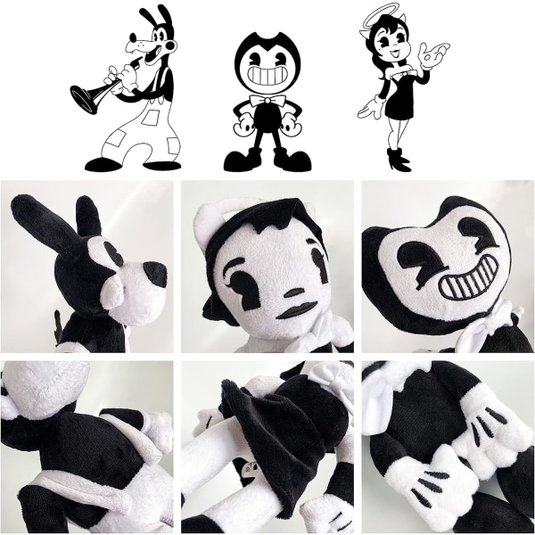 3PCS Bendy Plush-lelusetti - Söpöt kauhupelihahmot, pehmeät täytetyt eläimet lapsille ja faneille