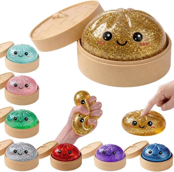 Glitter Dumpling Squishies Mystery Box, Soft Dumpling Stress Relief Sensory Toy for Adults