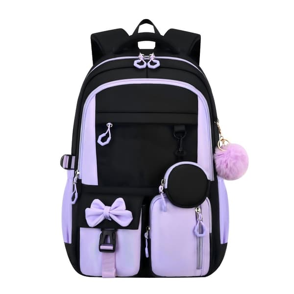 Backpack for Primary and Secondary School Students, Simple Three-Piece Set Black Pink