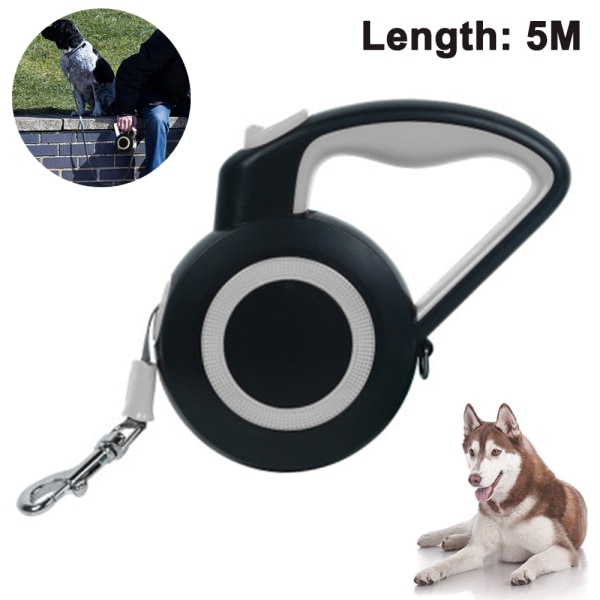 Infällbart hundkoppel, 360° trasselfritt kraftigt reflekterande hundkoppelband med anti-halk-svart