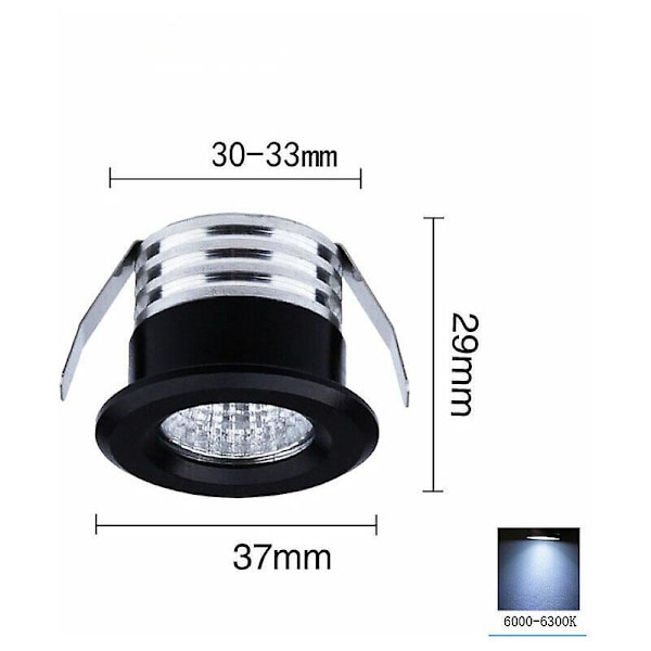 Sæt med 4 mini forsænkede LED-spots, 3 W, koldt hvidt lys, sort