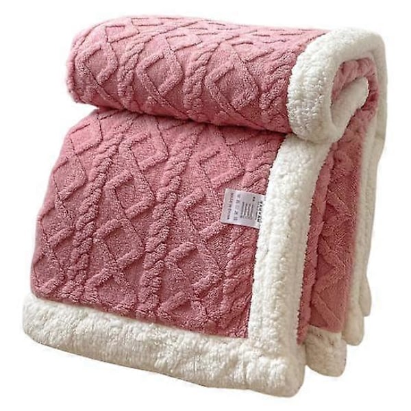 Vinterfortykket pledd, dobbeltsidig lo, plysj, tolags 3D-jacquard, ensfarget, kontorlur, sovesal, hjemmeseng, sofa, reise, koselig, varmt pledd pink 2x2.3m