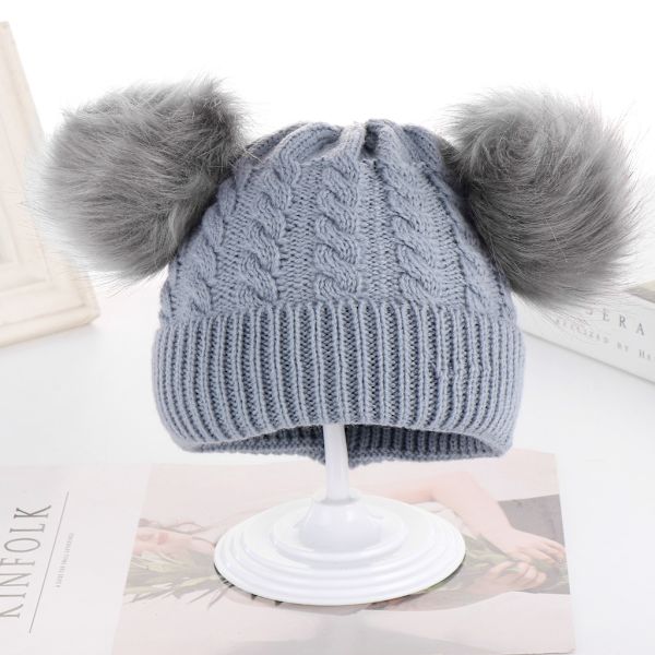 Baby Vinter Dubbelvävd Stickad Hatt och Halsduk Set Grey