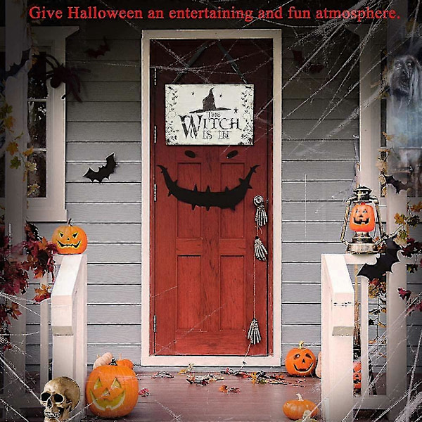 Halloween Dekoration Træ Halloween Vægplade Halloween Hængeplade Med Heksehat Hekse Halloween Dekorationer 26 * 18cm Til Dør Vindue Have black