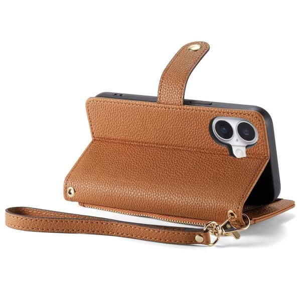 iPhone 17 Case Leather Case with Love Zipper Lanyard
