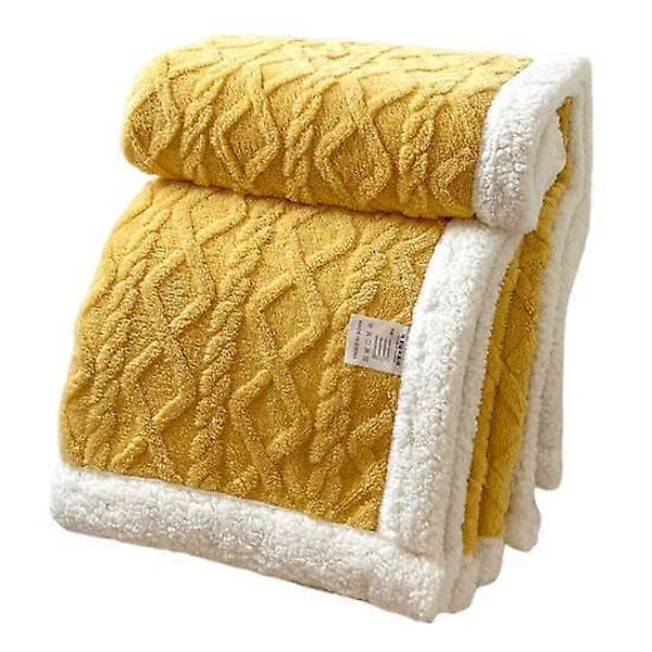 Vinterfortykket pledd, dobbeltsidig lo, plysj, tolags 3D-jacquard, ensfarget, kontorlur, sovesal, hjemmeseng, sofa, reise, koselig, varmt pledd yellow 2x2.3m
