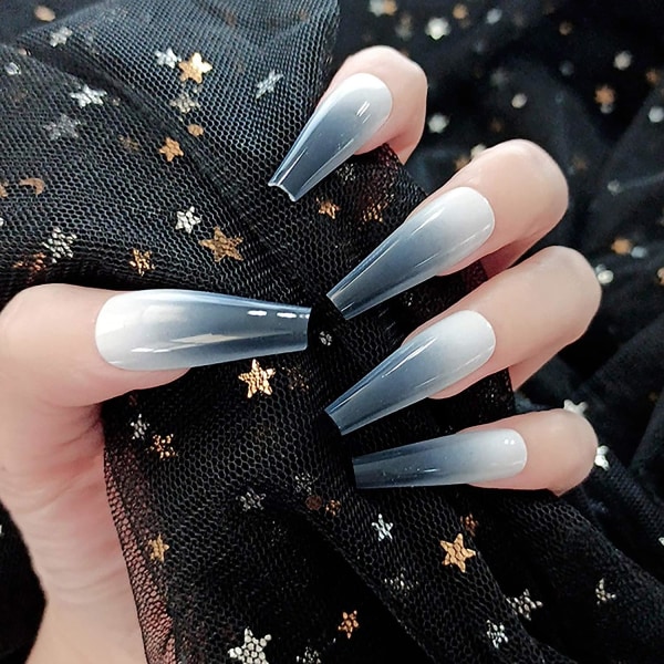 Långa falska naglar - grå gradient (blank) makeup