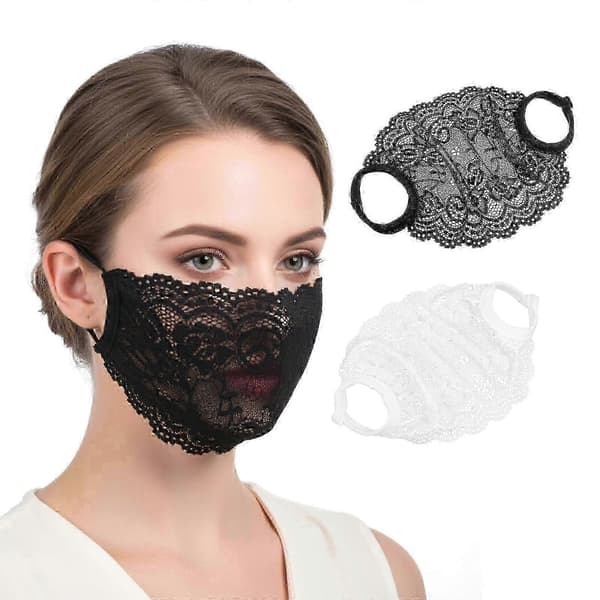 2-pak blonde ansigtsmasker til kvinder, åndbart mesh-design med elastiske ørestropper, sort og hvid
