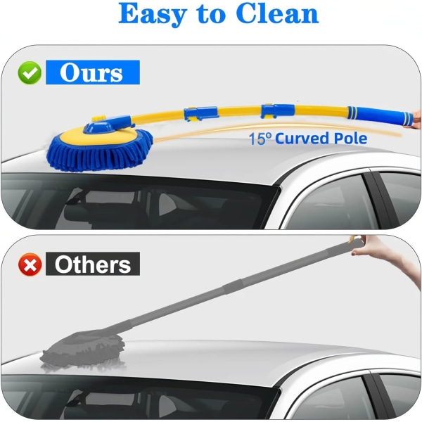 Uppgradera biltvättborstemopp bilrengöring biltvättsmopp biltvättborste med slangfäste Biltvättborste med repfritt ersättningshuvud (blå）