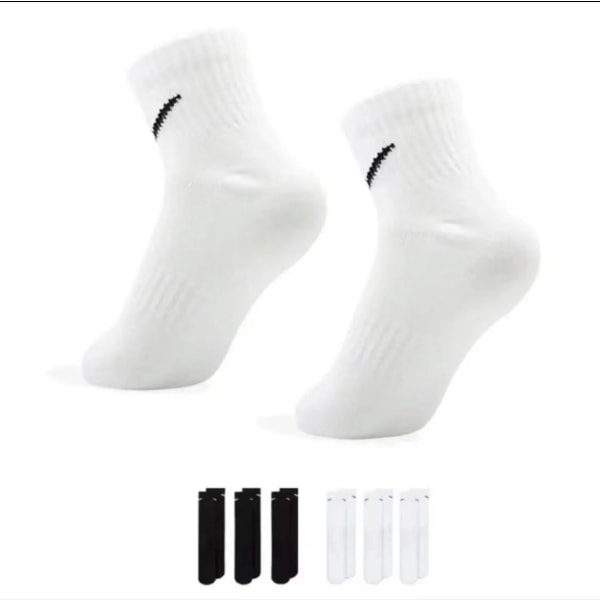 Cushion Crew Socks with Band Black-and-white short-medium-long couples towel-bottom sports basketball socks running socks (6 Pairs)-S black