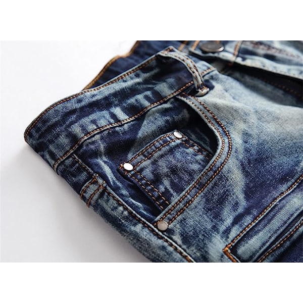 Ripped jeansshorts för män Klassiska Moto Slim Fit Jeansshorts Hål Plisserad dragkedja Comfy Jeans Biker Shorts