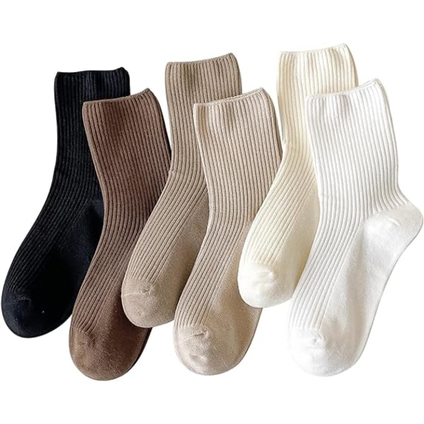 6 Pairs Womens Crew Socks Casual Aesthetic Socks Neutral Cotton Cute Socks ins tide solid color double needle pile socks women Japanese cotton socks