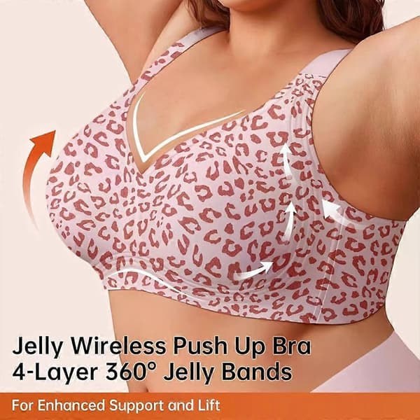 Leopard Print Seamless Bralette No Underwire Push Up Wireless Bra Seamless Lift Bras Full Coverage Bra Plus Size, S-4XL Pink