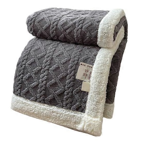 Vinterfortykket pledd, dobbeltsidig lo, plysj, tolags 3D-jacquard, ensfarget, kontorlur, sovesal, hjemmeseng, sofa, reise, koselig, varmt pledd grey 2x2.3m