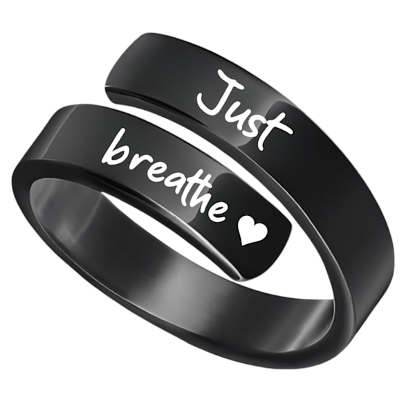 Just Breathe-ring för kvinnor, justerbar hjärtring, spiralformade helande ringar i rostfritt stål, inspirerande och hjärtkänslig gåva black A