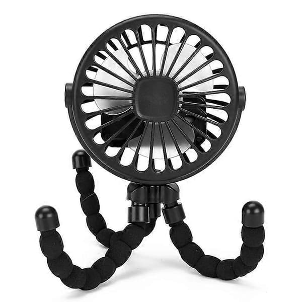Portable Stroller Fan USB Rechargeable Mini Foldable 3 Speeds Adjustable Cooling Fan Black