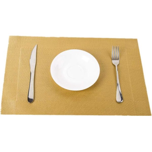 Washable Placemats PVC Placemats , Rectangular Placemat Paper Non-Slip Anti-Wear Heat Resistant Decoration Placemats(Gold)