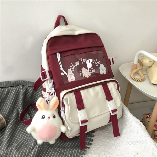 Kawaii-ryggsäck med Kawaii-nål och tillbehör Ryggsäck Söt estetisk ryggsäck Söt Kawaii-ryggsäck för skolan (röd)