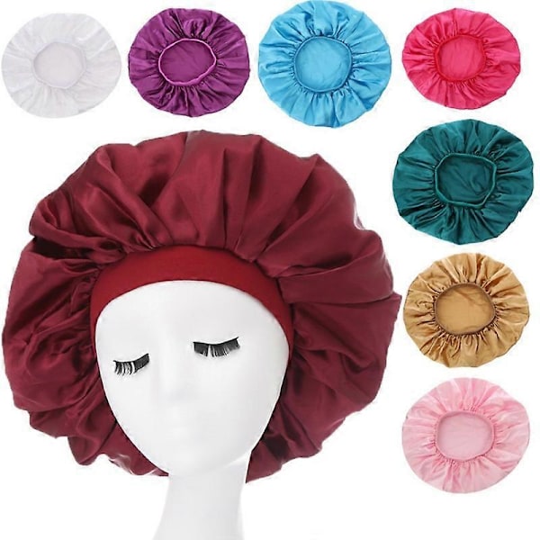 Stretch Elastisk Bredbrättad Vattentät Silkesatin Nattmössa (lila) 1 stycken white