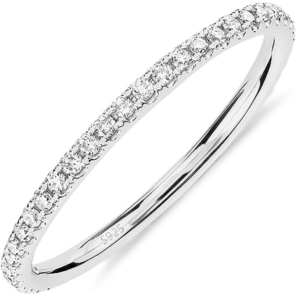 14K Gold Plated Solid 925 Sterling Silver CZ Simulated Diamond Stackable Ring Eternity Bands for Women(White Gold-4)